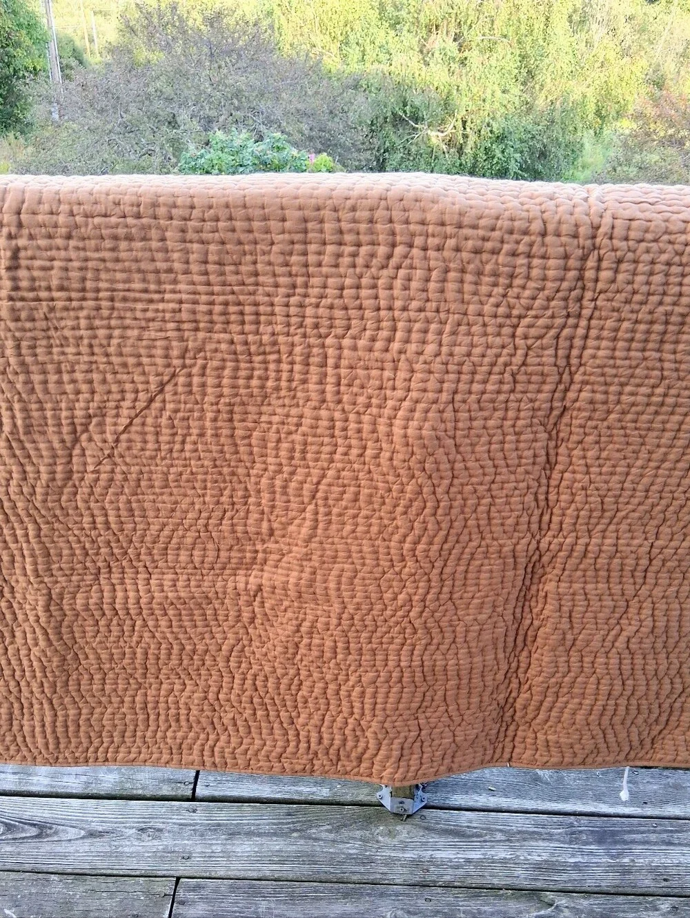 92 X 72 Twin Garnet Hill Brown Ribbed Hand-stitched Cotton Cambric 